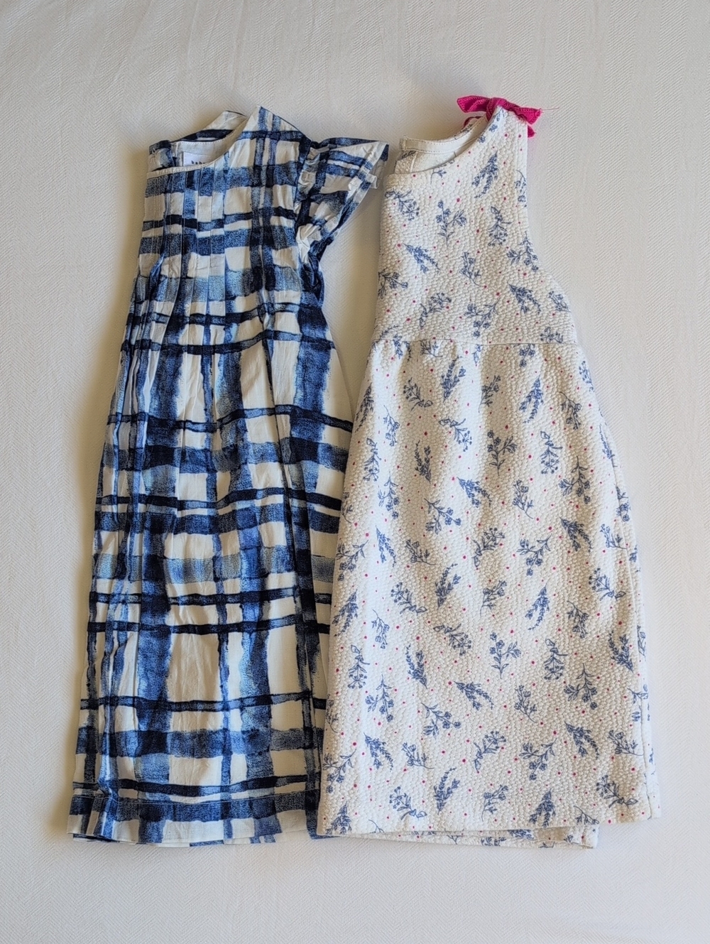 Zara Baby Gap 3T Blue Plaid Flutter Sleeve & Floral Textured Dress Lot 2 Summer